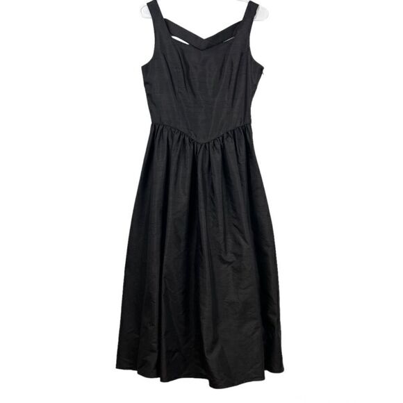 Vintage 80s Rare Laura Ashley Ballgown Fitted Bodice Black Silk Dress Size 10 - Picture 1 of 16